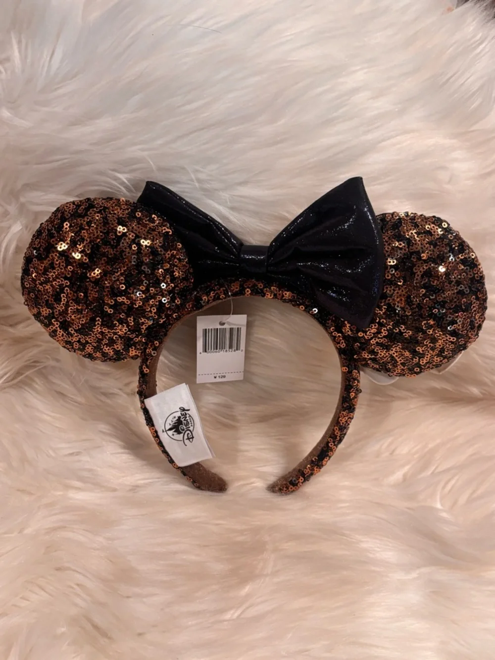 Shanghai Disney Resort Brown and Cream Plumeria Sequin Minnie Ears NWT